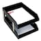 Dacasso Classic Black Leather Double Legal Trays with Silver Posts AG-1023 - alternate 1